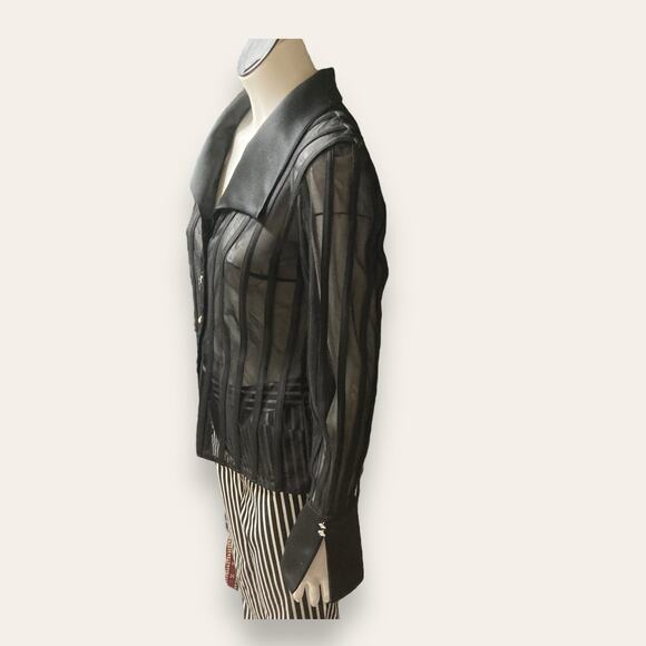 JS collections black mesh structured gemstone long sleeve button up sz8 - Picture 5 of 7